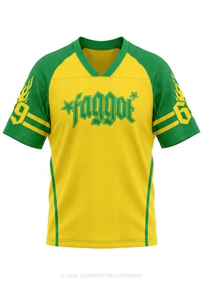 Yellow Green Color Block Faggot Pride Y2K Football Jersey Shirts Cherrykitten