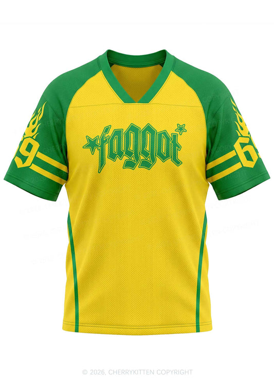 Yellow Green Color Block Faggot Pride Y2K Football Jersey Shirts Cherrykitten