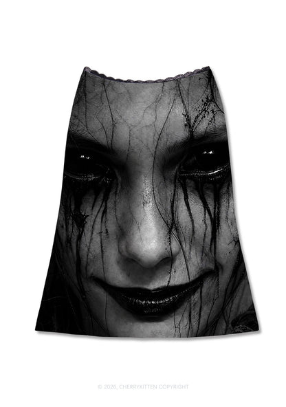 Halloween Black Tears Woman Y2K Print Midi Skirt Cherrykitten