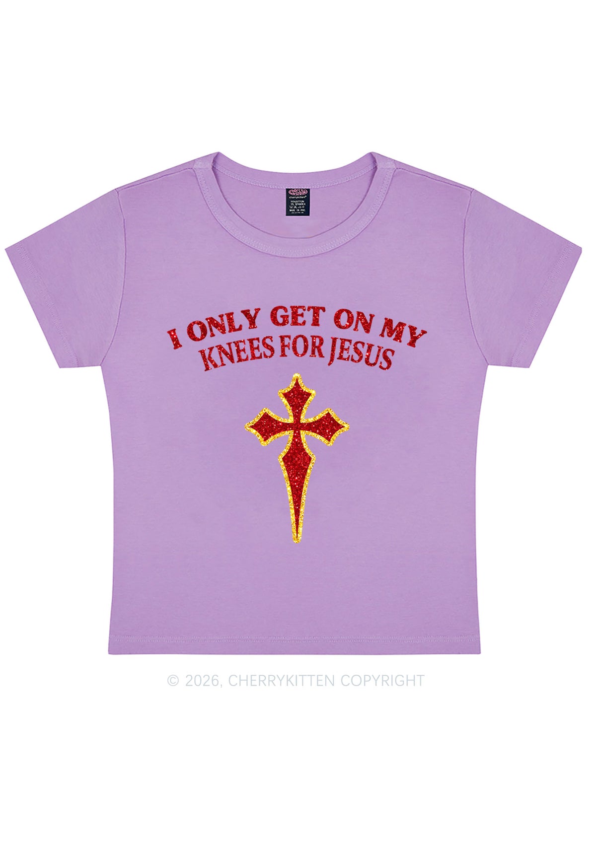 Glitter Get On My Knees For Jesus Y2K Baby Tee Cherrykitten