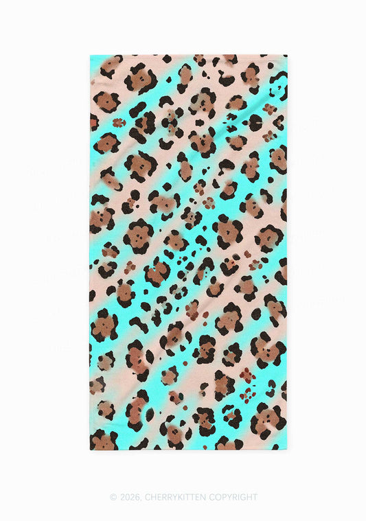 Mint Leopard Y2K Beach Towel Cherrykitten