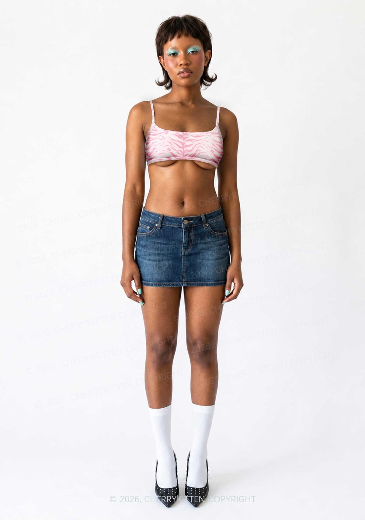 Pink Tiger Stripe Y2K Print Super Crop Cami Cherrykitten