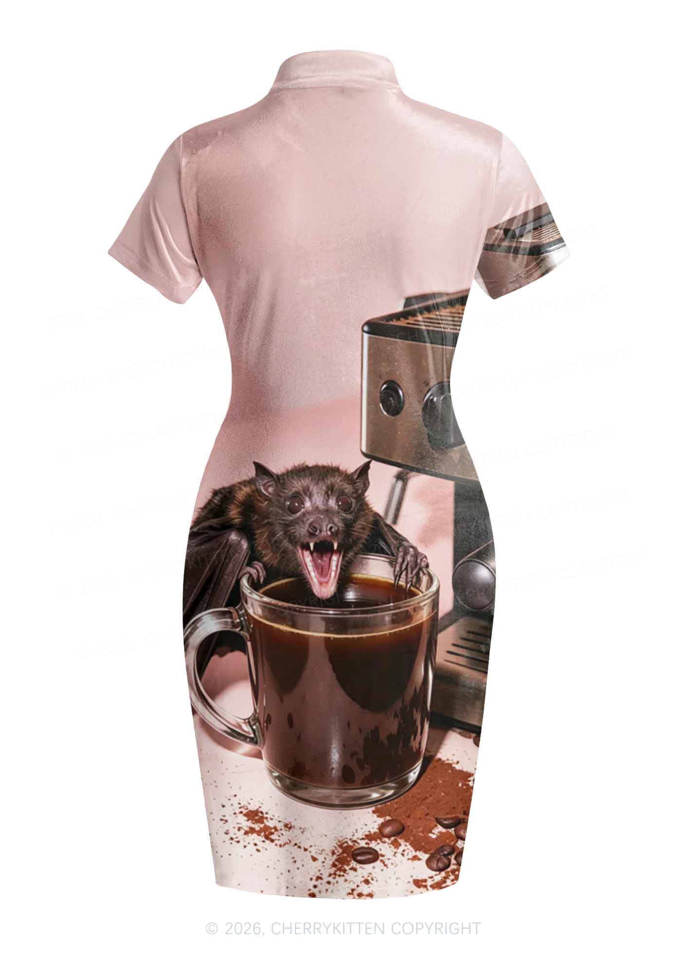 Halloween Bat Coffee Y2K Cheongsam Mini Dress Cherrykitten
