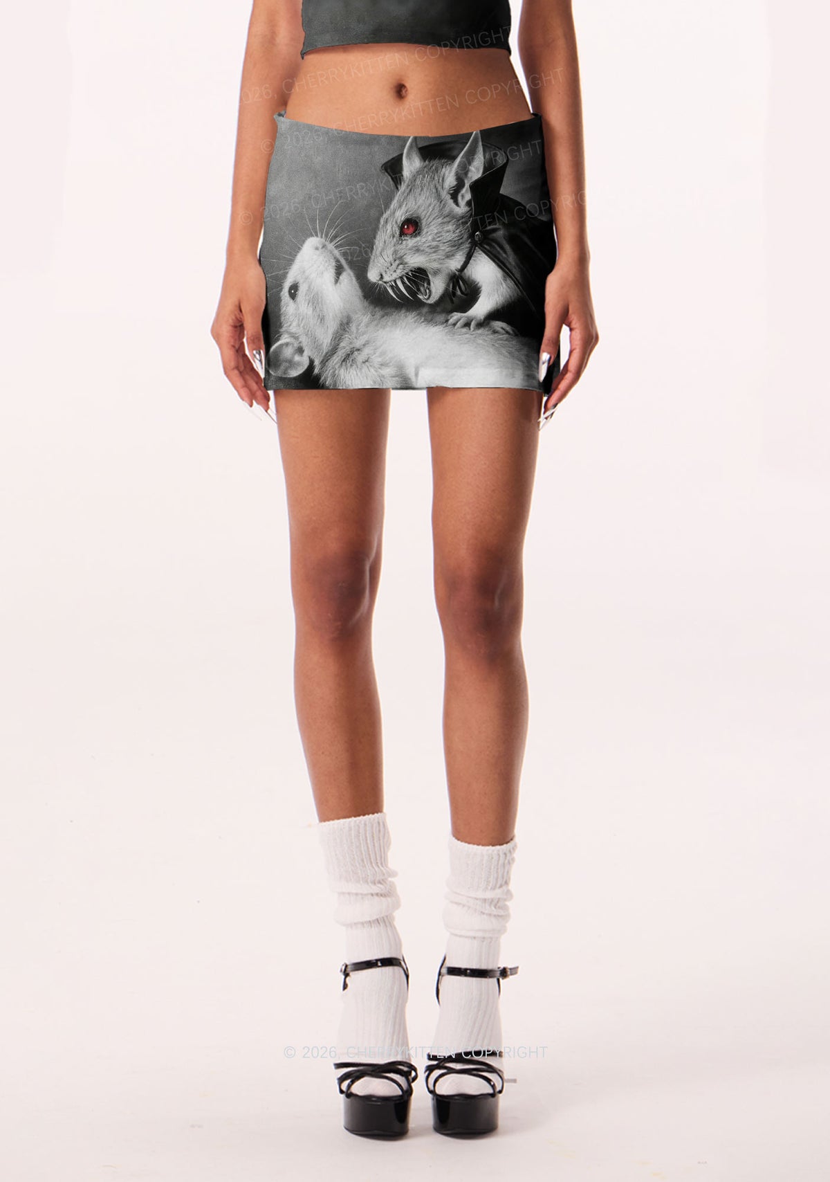Halloween Vampire Rat Y2K Print Mini Skirt Cherrykitten