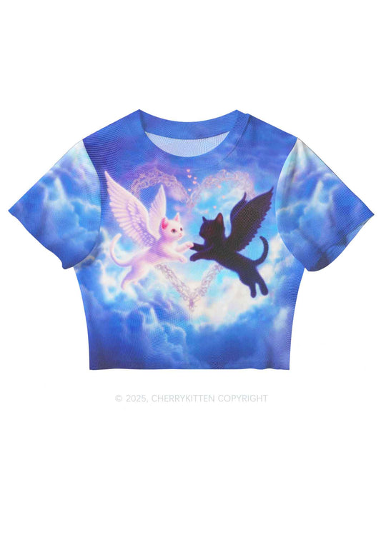Cat Angel Y2K Mesh Crop Top Cherrykitten