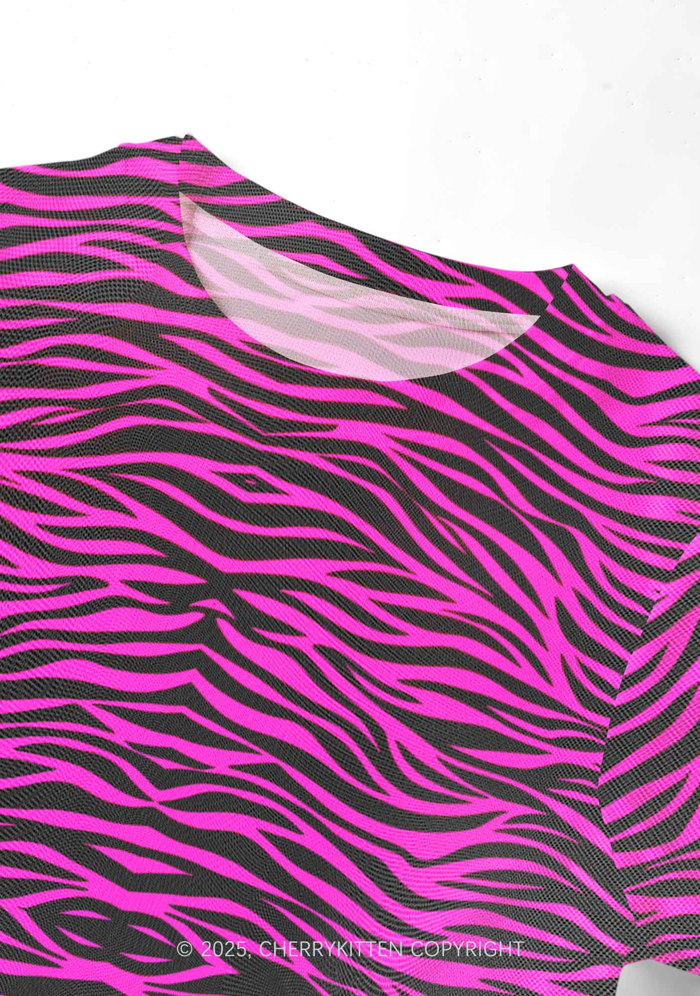 Pink Zebra Y2K Mesh Crop Top Cherrykitten