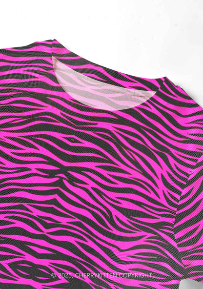 Pink Zebra Y2K Mesh Crop Top Cherrykitten