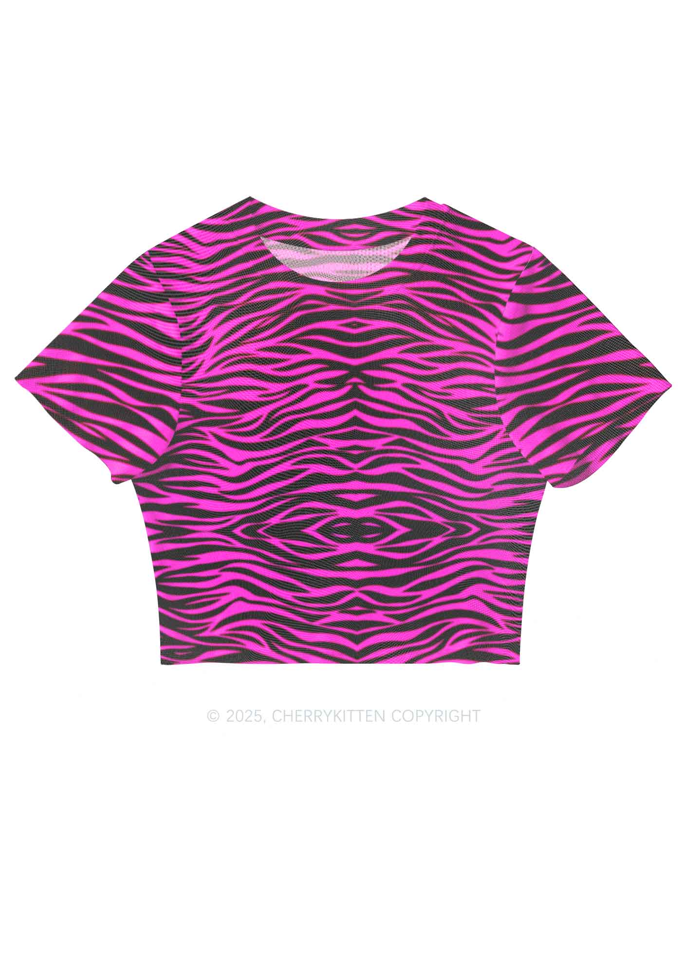 Pink Zebra Y2K Mesh Crop Top Cherrykitten