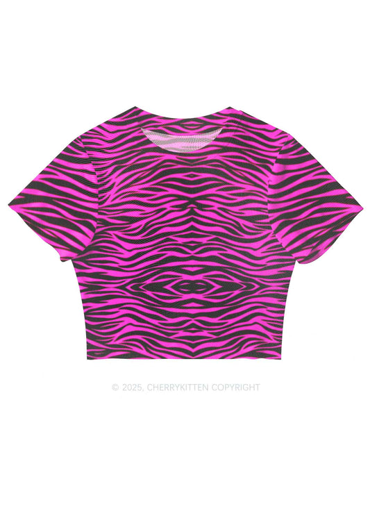 Pink Zebra Y2K Mesh Crop Top Cherrykitten
