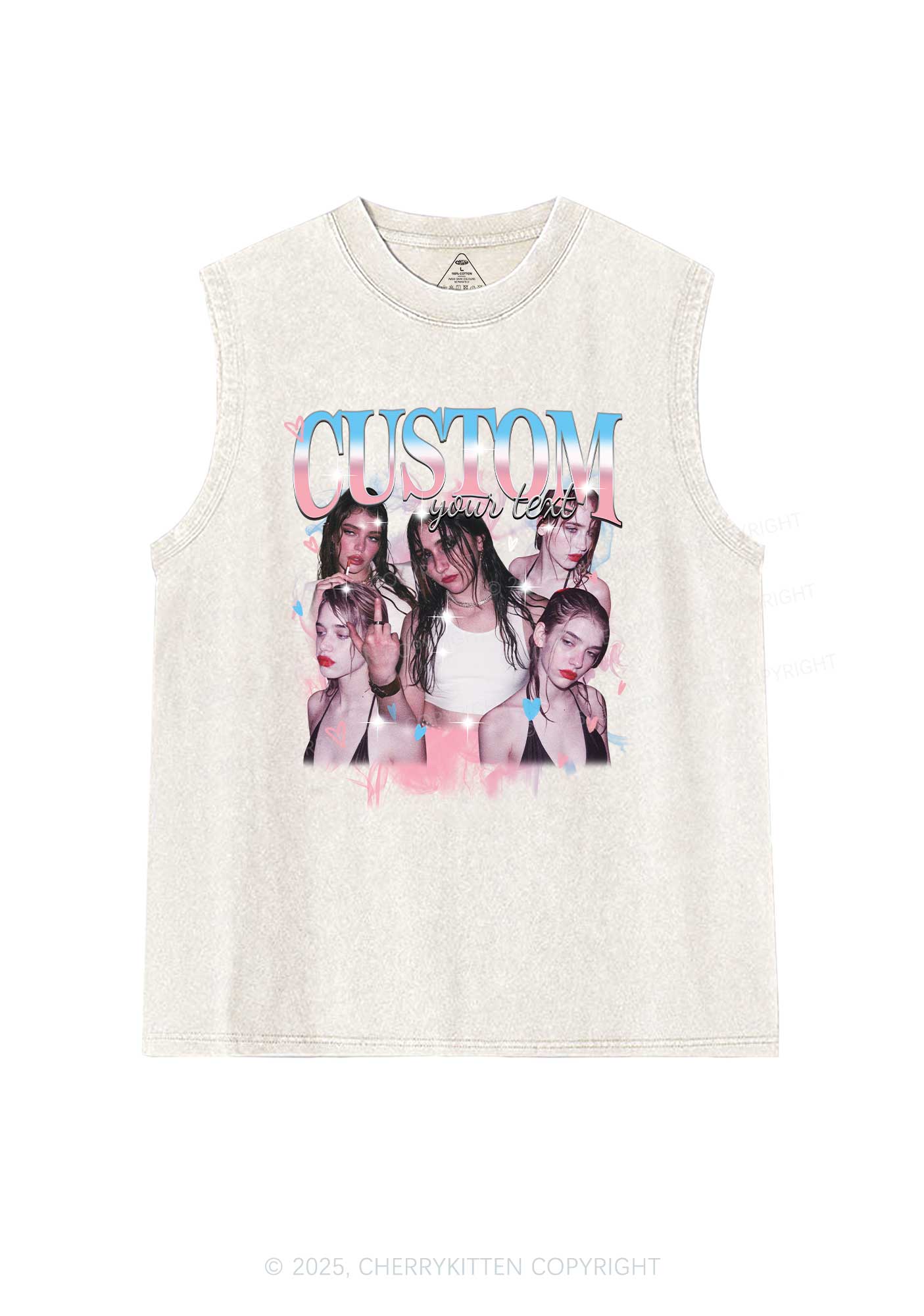 Custom Photo Trans Pride Y2K Washed Muscle Tank Cherrykitten