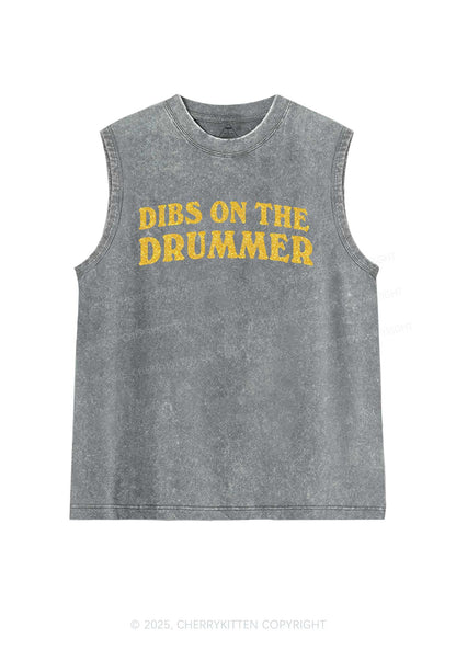 Glitter Dibs On The Drummer Y2K Washed Muscle Tank Cherrykitten