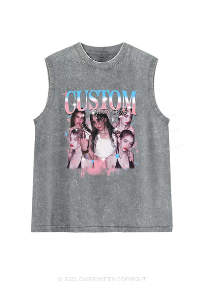 Custom Photo Trans Pride Y2K Washed Muscle Tank Cherrykitten