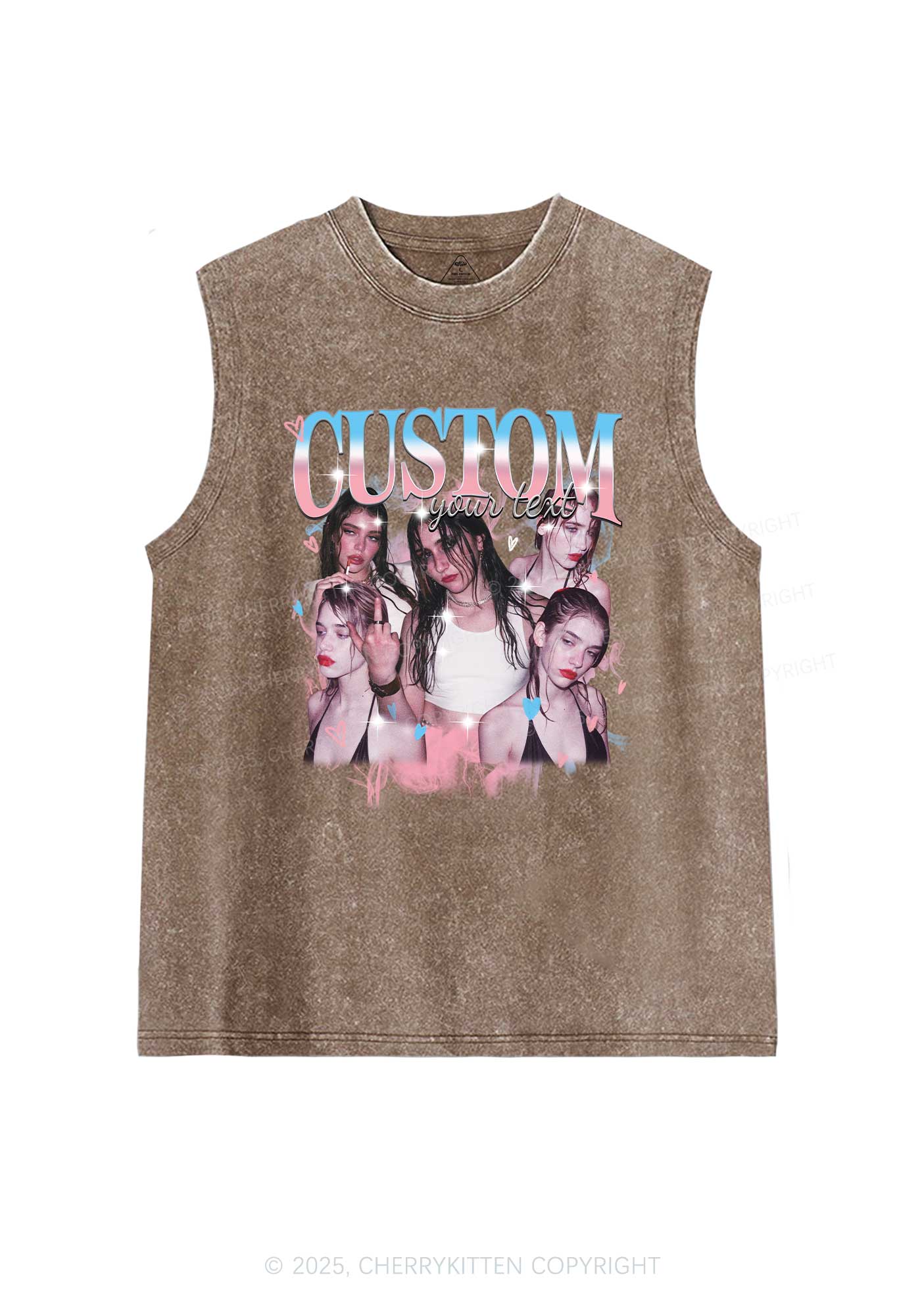 Custom Photo Trans Pride Y2K Washed Muscle Tank Cherrykitten