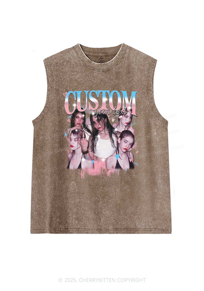 Custom Photo Trans Pride Y2K Washed Muscle Tank Cherrykitten