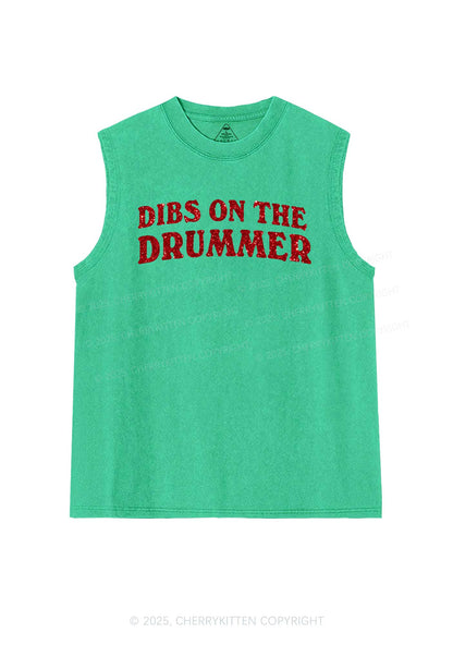 Glitter Dibs On The Drummer Y2K Washed Muscle Tank Cherrykitten
