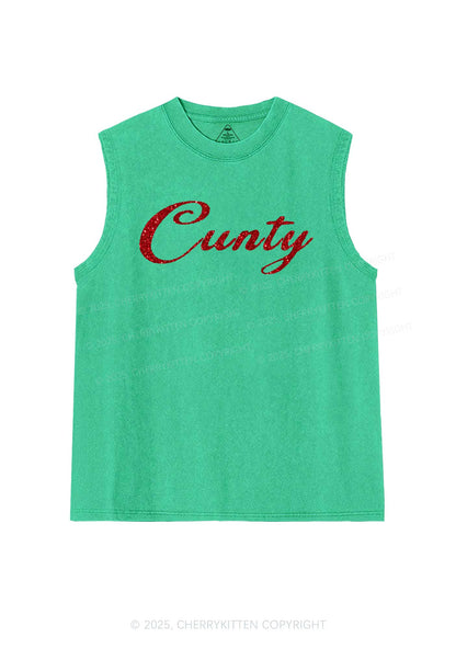 Glitter Cunty Y2K Washed Muscle Tank Cherrykitten