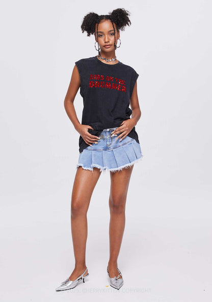 Glitter Dibs On The Drummer Y2K Washed Muscle Tank Cherrykitten