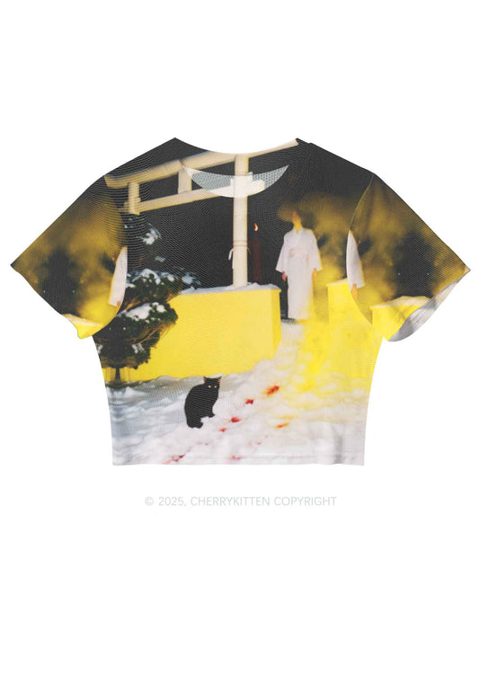 Snow Cat Y2K Mesh Crop Top Cherrykitten