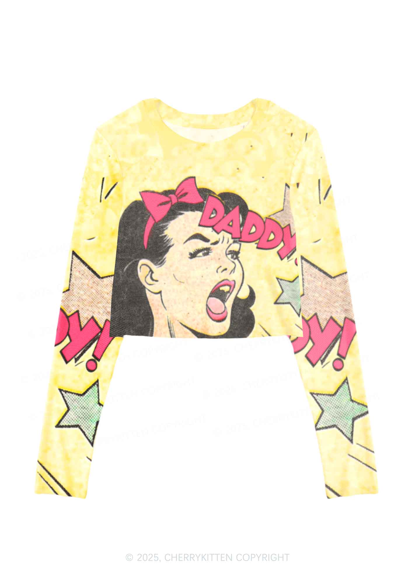 Call Daddy Y2K Mesh Long Sleeve Crop Top Cherrykitten