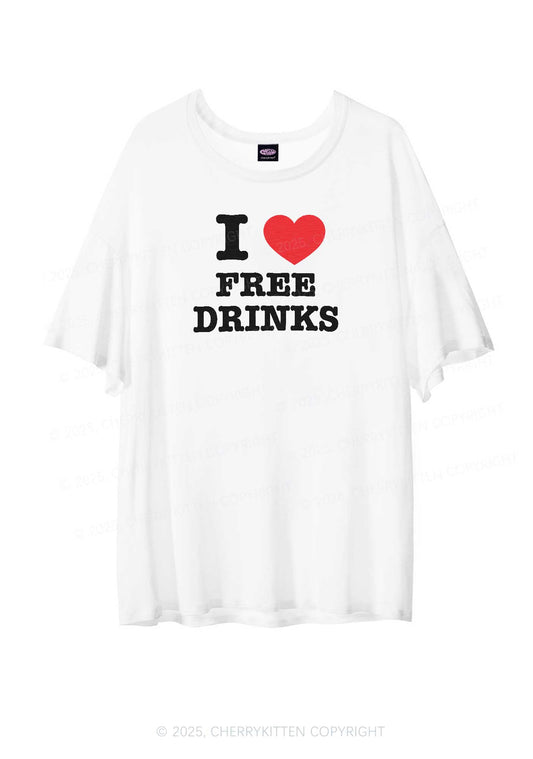 I Love Free Drinks Y2K Sheer Boyfriend Tee Cherrykitten