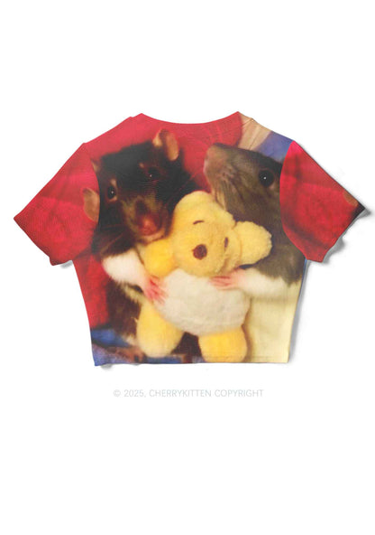 Rats with Doll Y2K Mesh Crop Top Cherrykitten