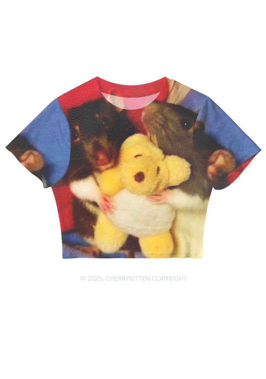 Rats with Doll Y2K Mesh Crop Top Cherrykitten