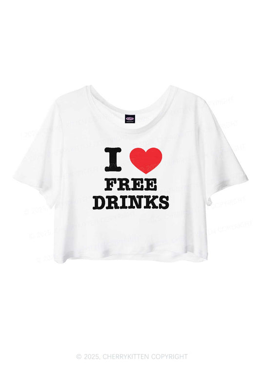 I Love Free Drinks Y2K Sheer Crop Tee Cherrykitten