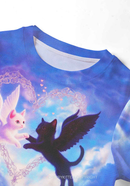 Cat Angel Y2K Mesh Crop Top Cherrykitten