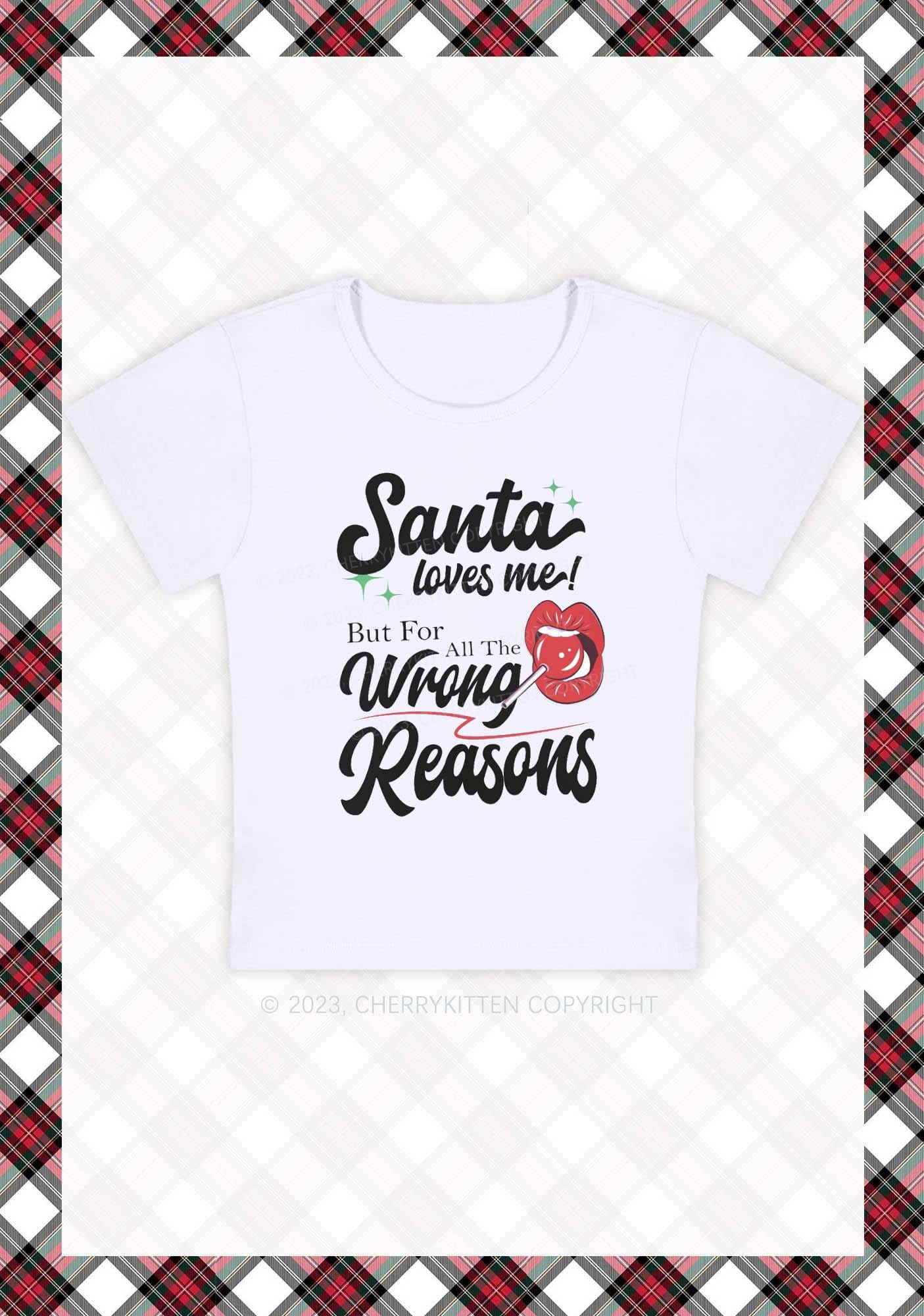 Santa Loves Me Christmas Y2K Baby Tee Cherrykitten