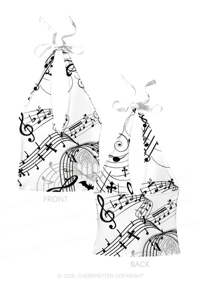 Halloween Gothic Music Note Cross Bat Y2K Print Halter Deep V Neck Cami Cherrykitten