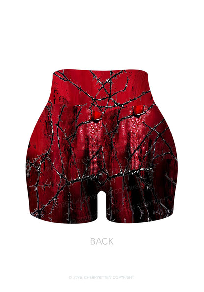 Thorned Ruby Y2K Print Gym Shorts Cherrykitten