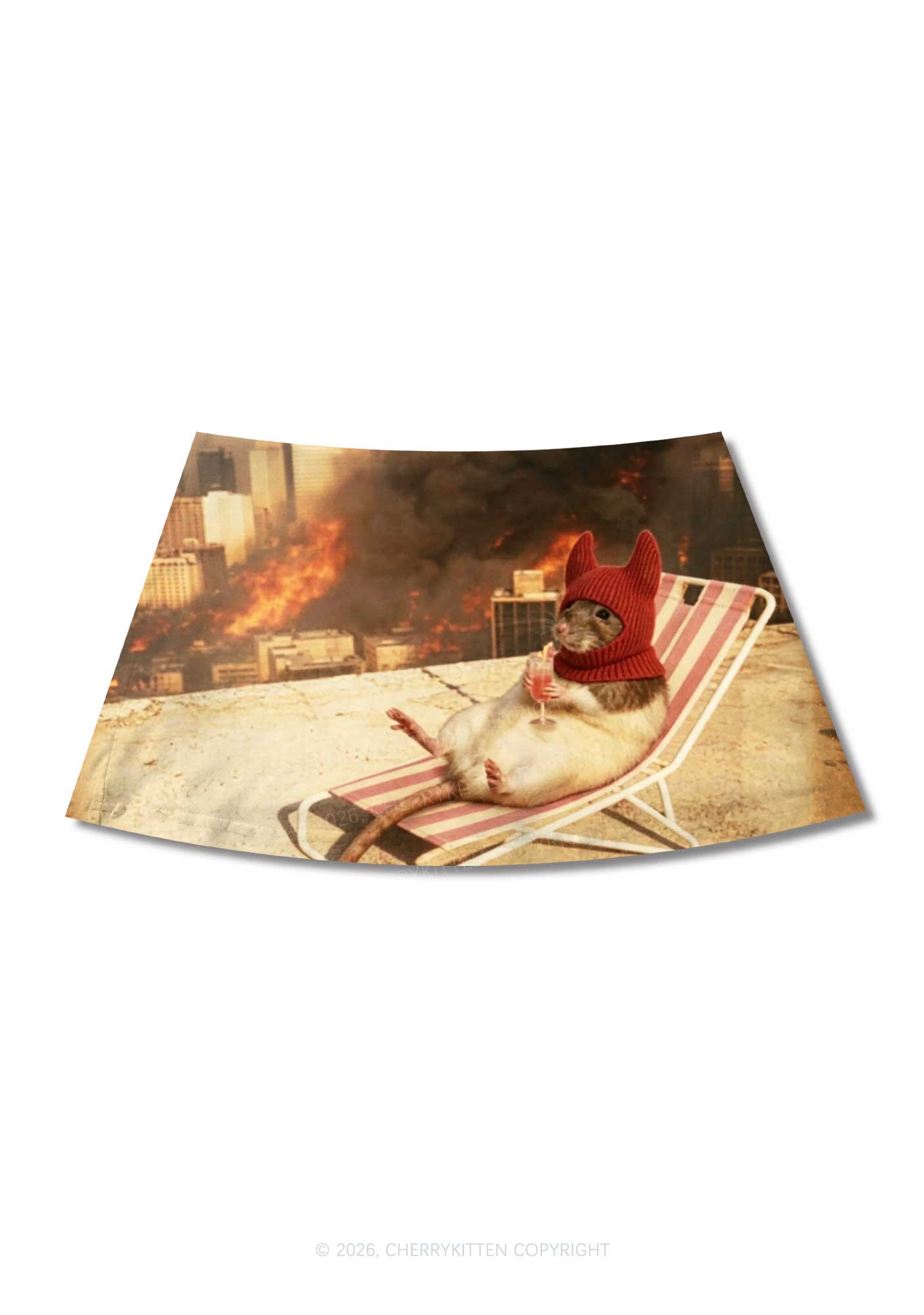 Halloween Fire City Devil Hat Rat Y2K Print Mini Skirt Cherrykitten