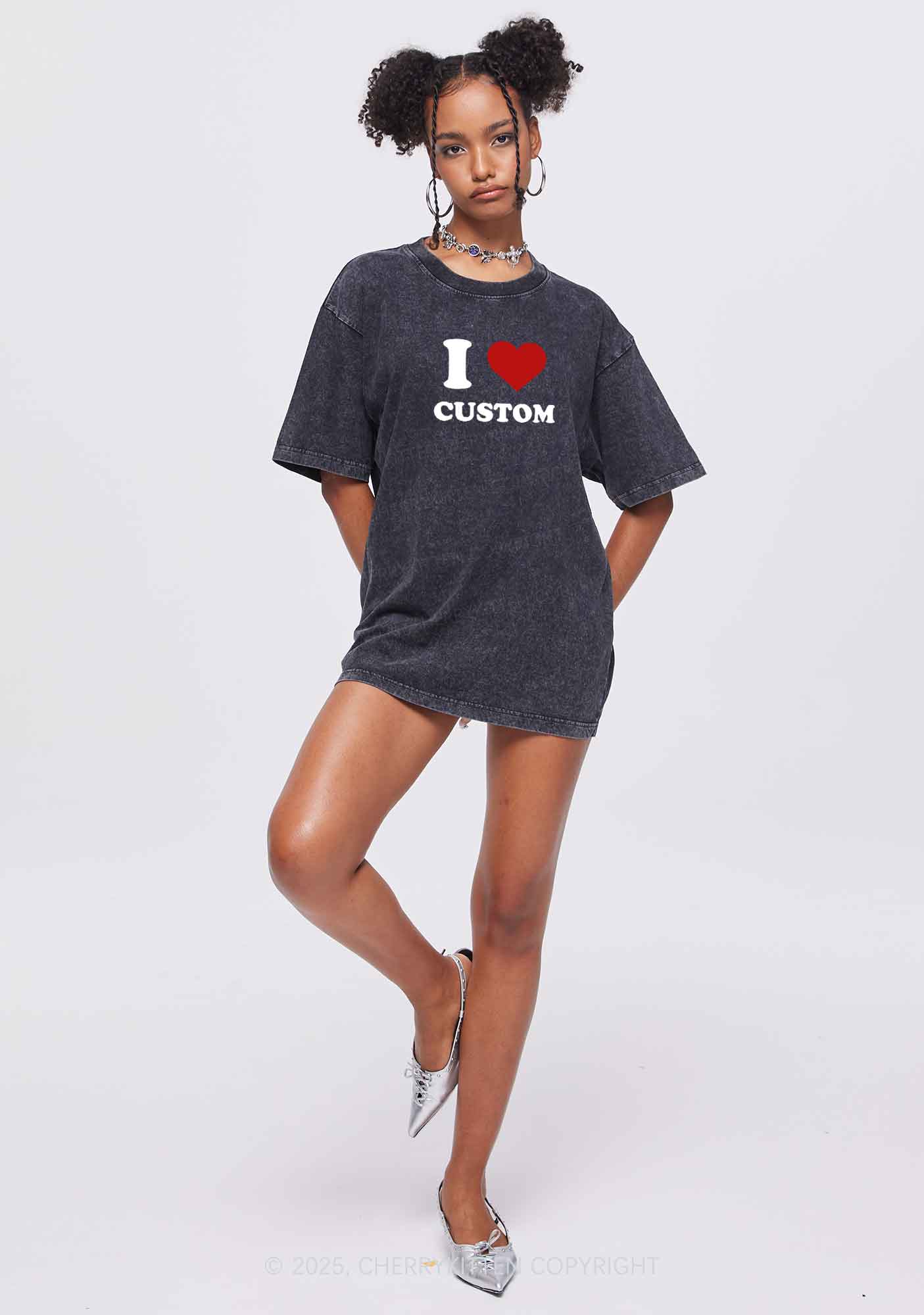 I Love Custom Two Sides Y2K Shirts Washed Tee Cherrykitten