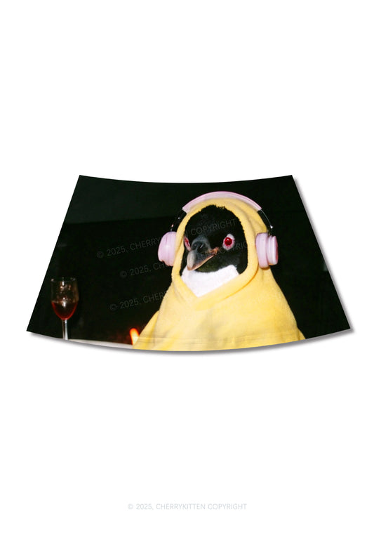 Penguin Bathing Y2K Print Mini Skirt Cherrykitten