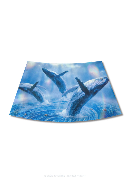 Whale Starfish Y2K Print Mini Skirt Cherrykitten