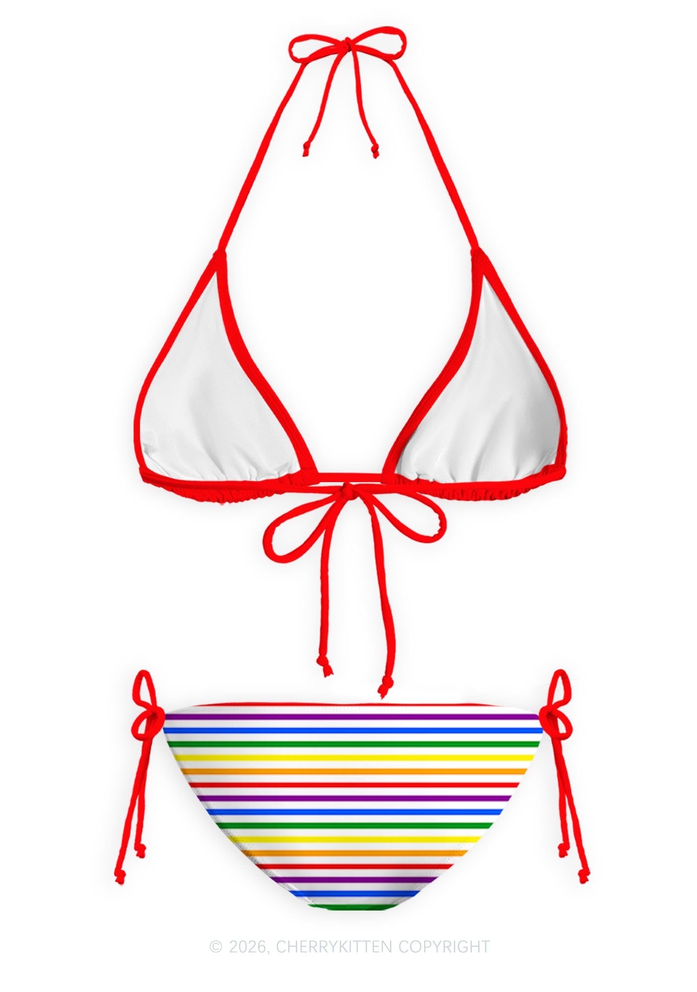 Rainbow Stripes Pride Y2K Print Bikini Set Cherrykitten