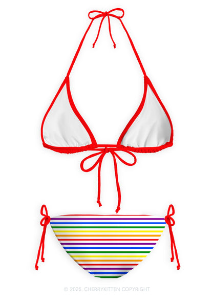 Rainbow Stripes Pride Y2K Print Bikini Set Cherrykitten