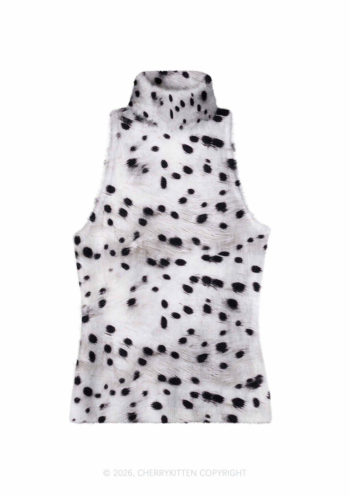 Black Dots On White Y2K Knit Turtleneck Tank Top Cherrykitten