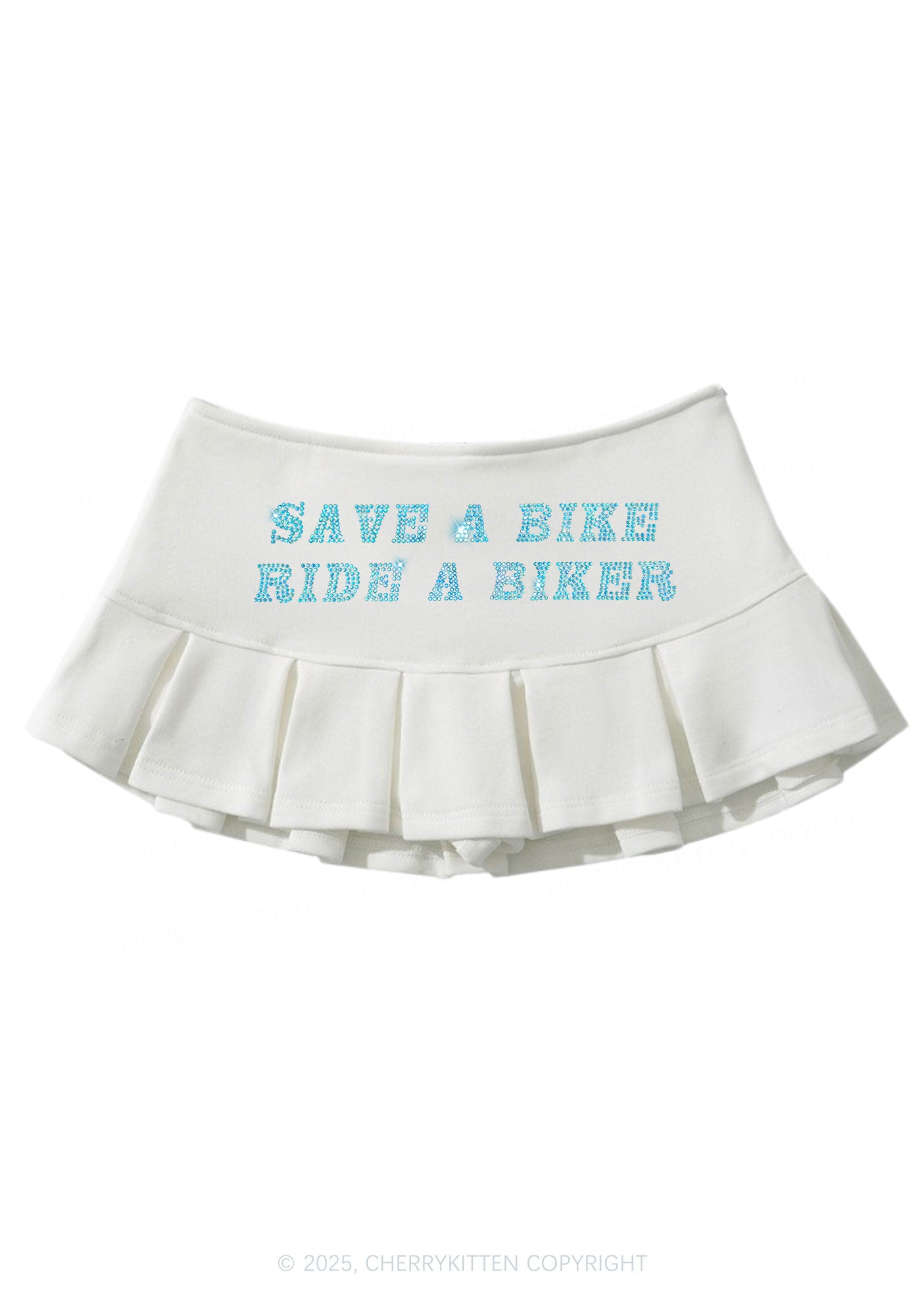 Rhinestone Save Bike Ride Biker Y2K Mini Pleated Skirts Cherrykitten