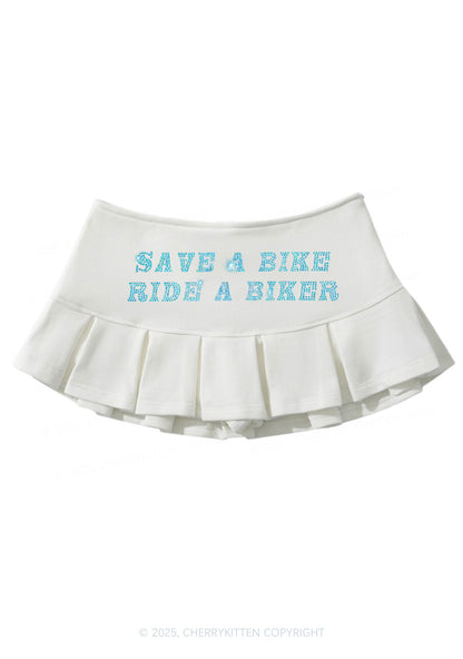 Rhinestone Save Bike Ride Biker Y2K Mini Pleated Skirts Cherrykitten