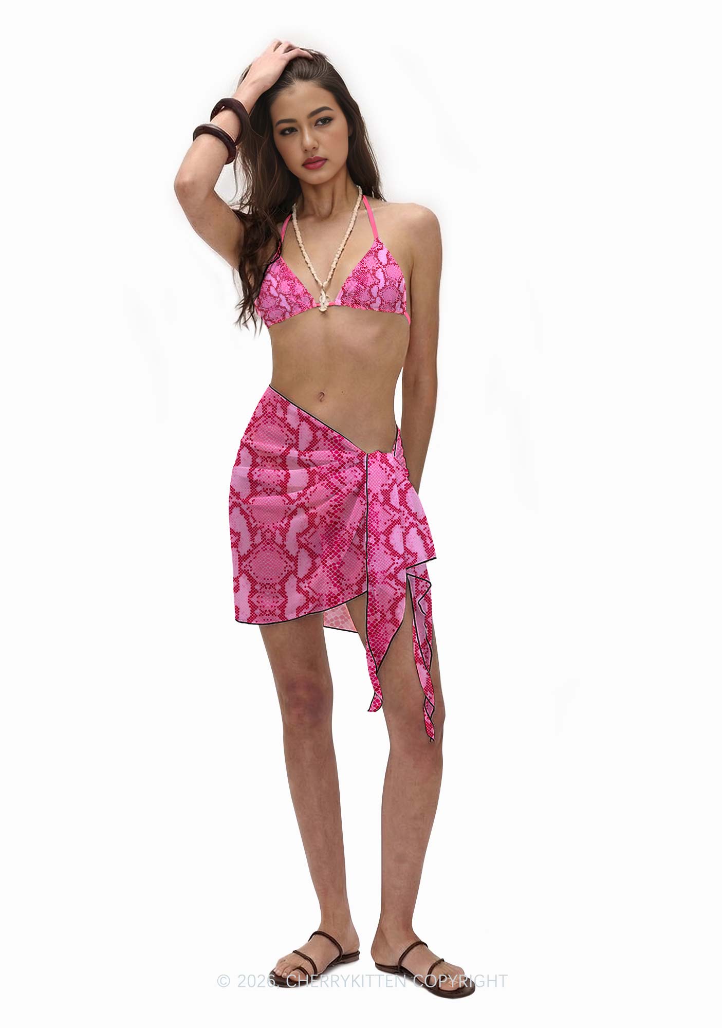 Hot Pink Snake Skin Pattern Y2K Print Bikini Set Cherrykitten