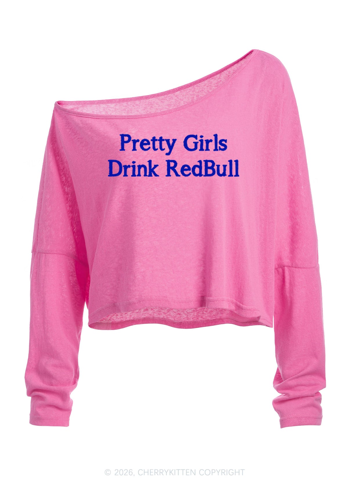 Pretty Girls Drink Red Y2K Off Shoulder Long Sleeve Crop Top Cherrykitten