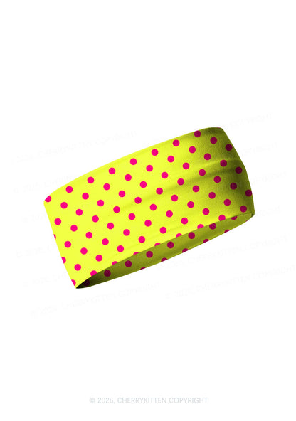 Hot Pink Dots On Yellow Y2K Print Headband Cherrykitten