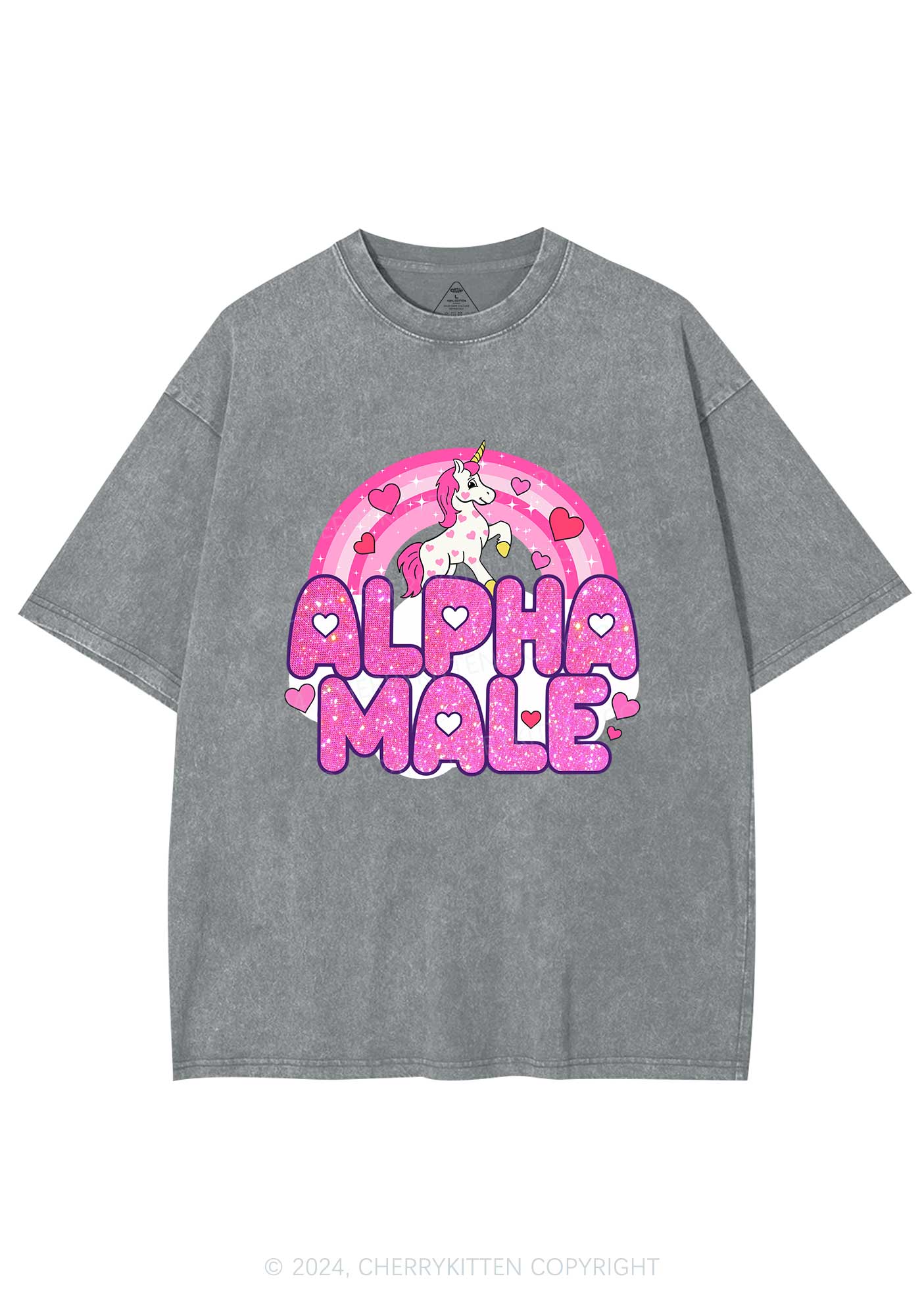 Alpha Male Unicorn Y2K Valentine's Day Washed Tee Cherrykitten