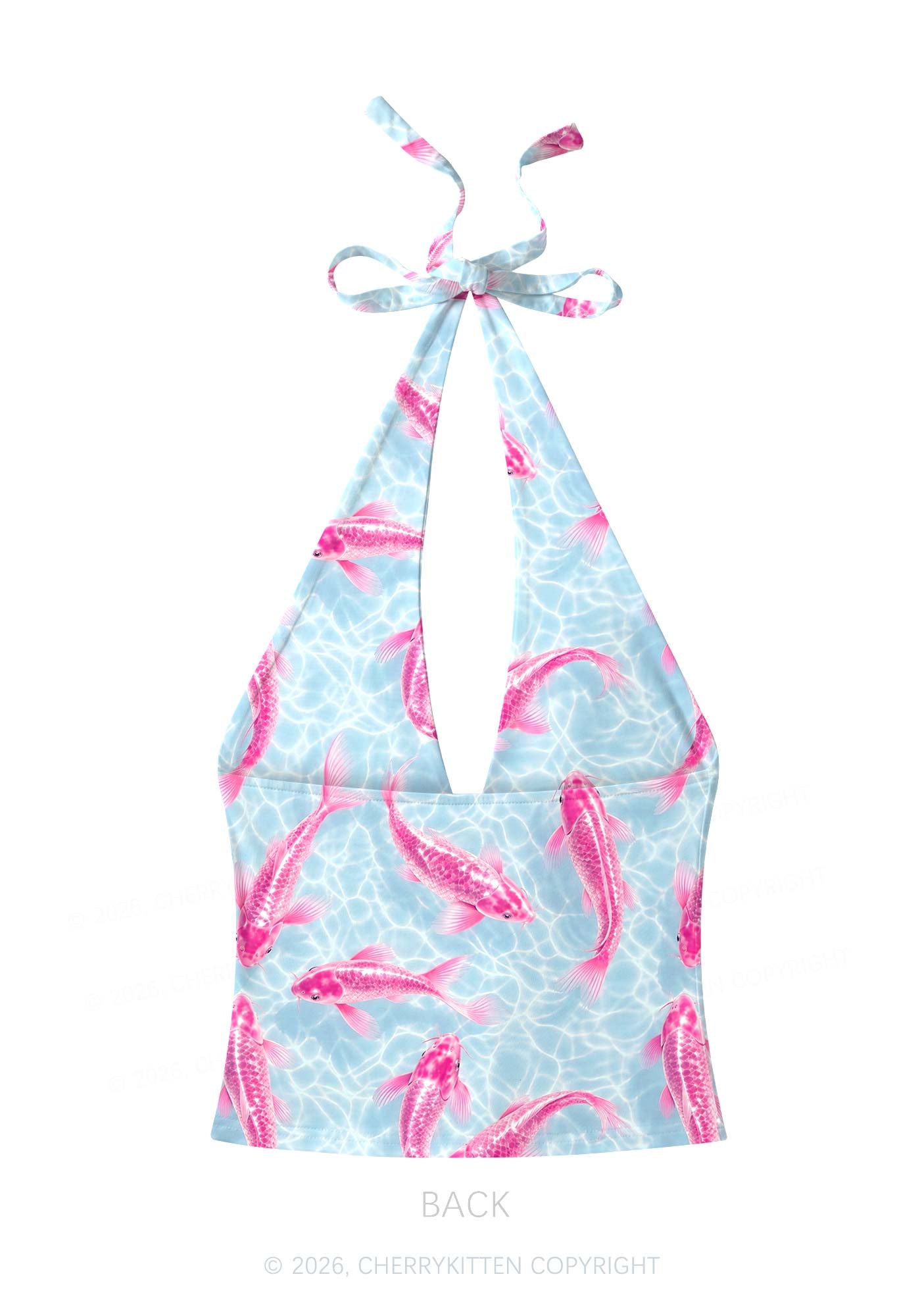 Pink Koi Fish Y2K Print Halter Deep V Neck Cami Cherrykitten