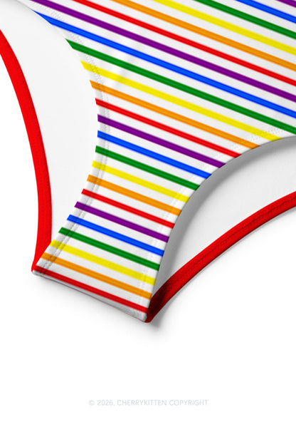 Rainbow Stripes Pride Y2K Print Bikini Set Cherrykitten