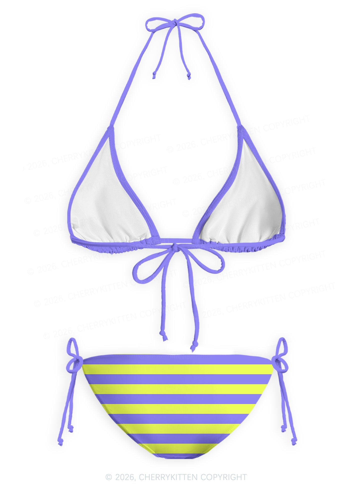 Purple Lime Stripes Y2K Print Bikini Set Cherrykitten