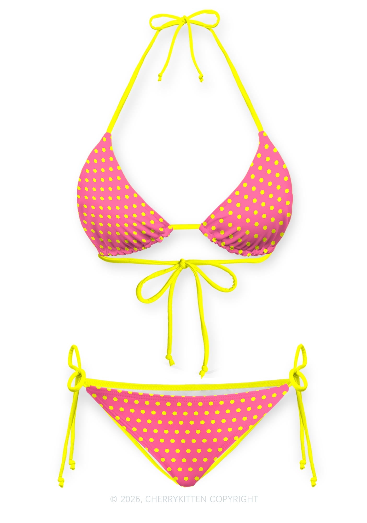 Yellow Dots On Pink Y2K Print Bikini Set Cherrykitten