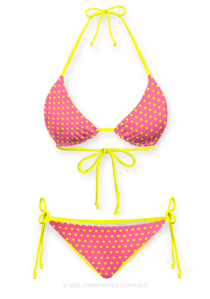 Yellow Dots On Pink Y2K Print Bikini Set Cherrykitten