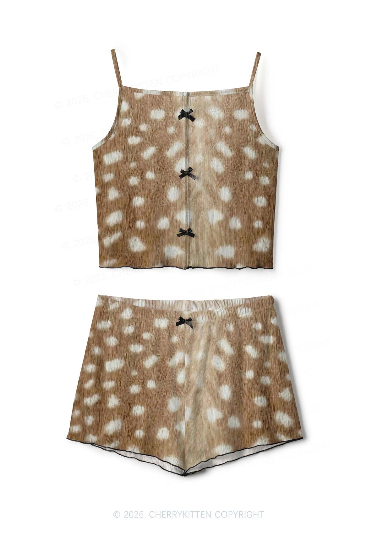 Deer Texture Y2K Print Cami Shorts Pajama Set Cherrykitten